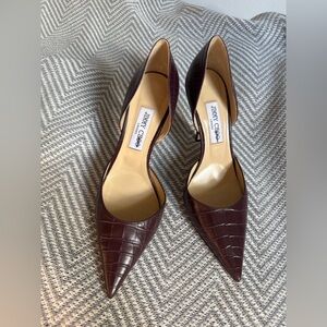 Jimmy Choo Dark Brown Croc-Embossed Heels